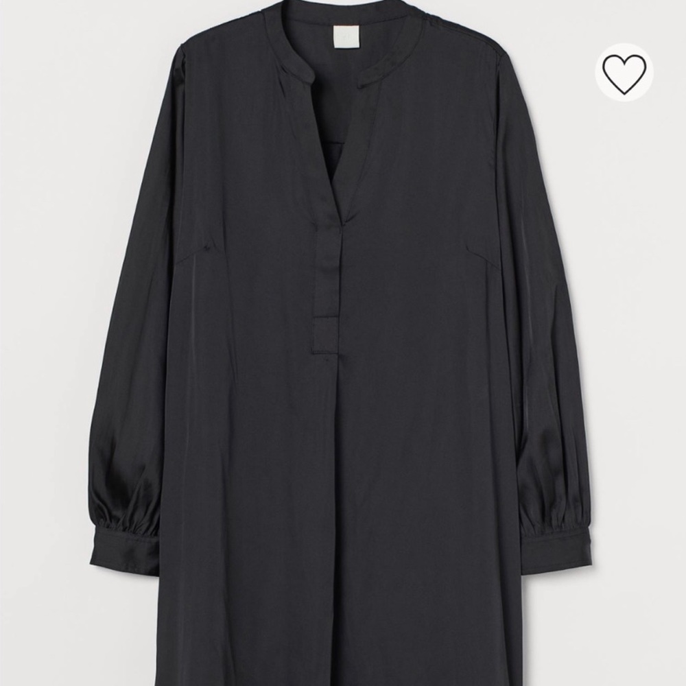 H&M V Neck Silky Mini Long Sleeve Dress in black